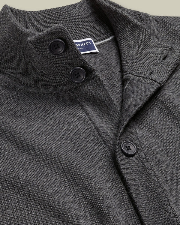 Pure Merino Button Through Funnel Neck Cardigan - Gray