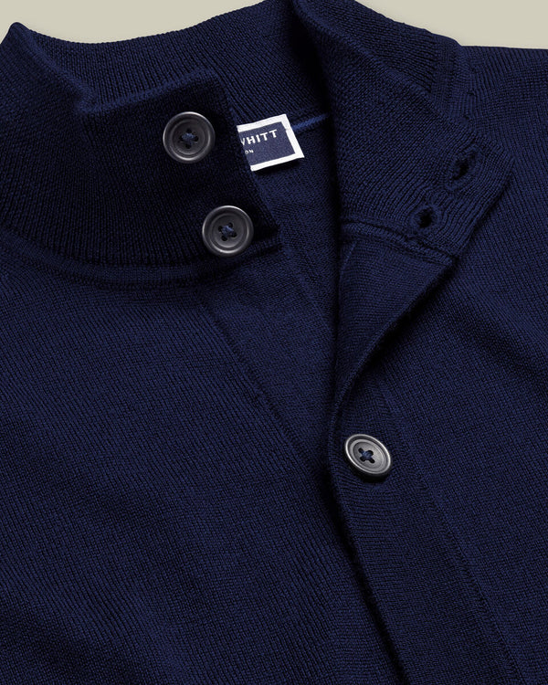 Pure Merino Button Through Funnel Neck Cardigan - Navy