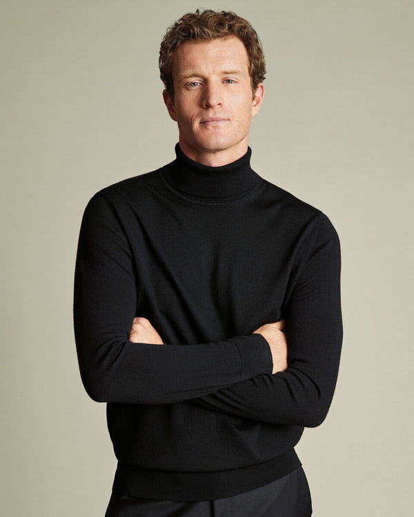 Pure Merino Turtleneck Sweater - Black
