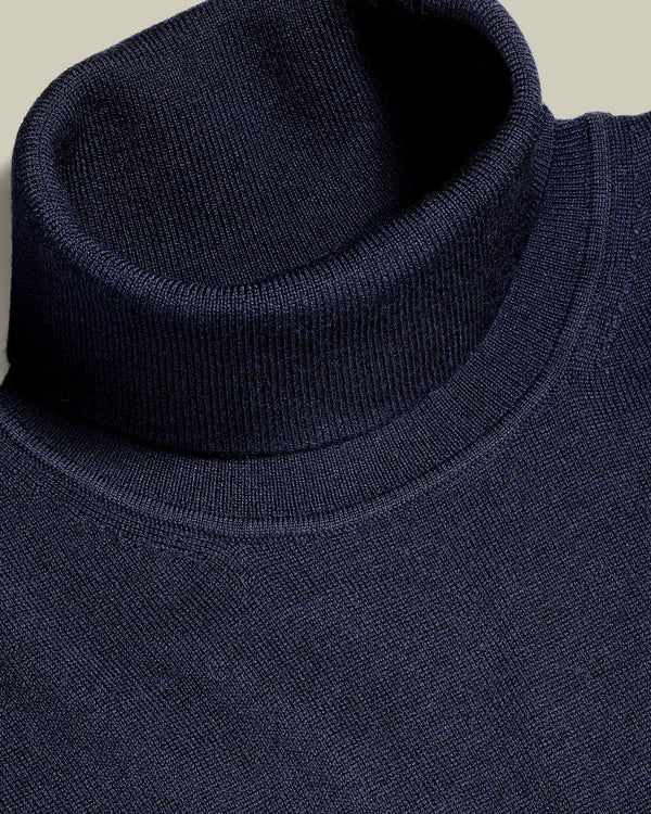Pure Merino Turtleneck Sweater - Navy