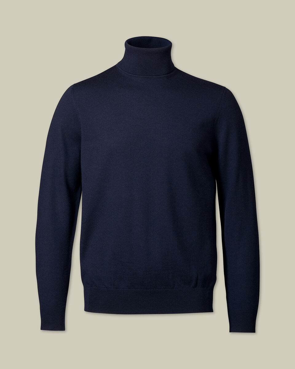 Pure Merino Turtleneck Sweater - Navy