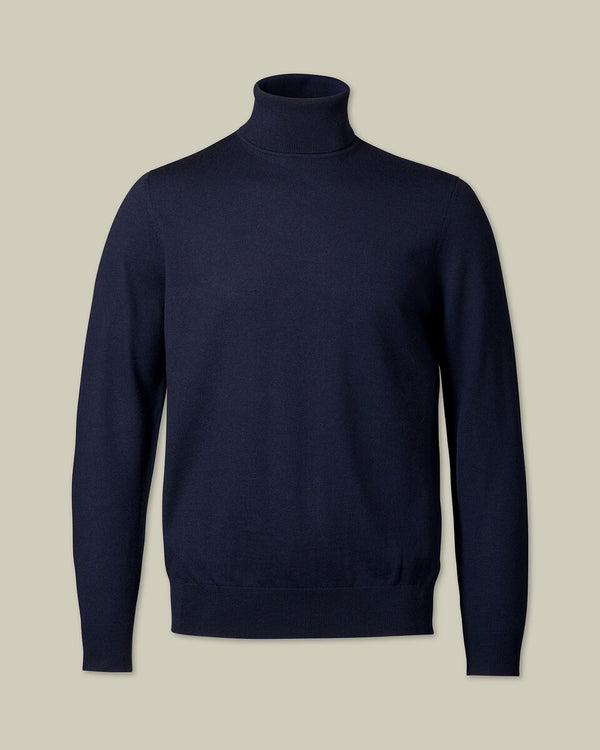 Pure Merino Turtleneck Sweater - Navy