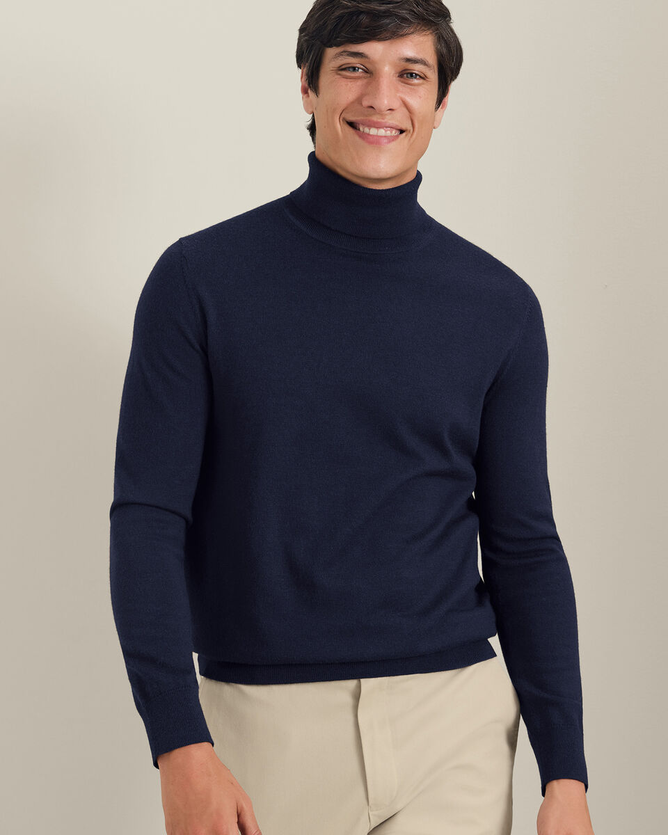 Pure Merino Turtleneck Sweater - Navy