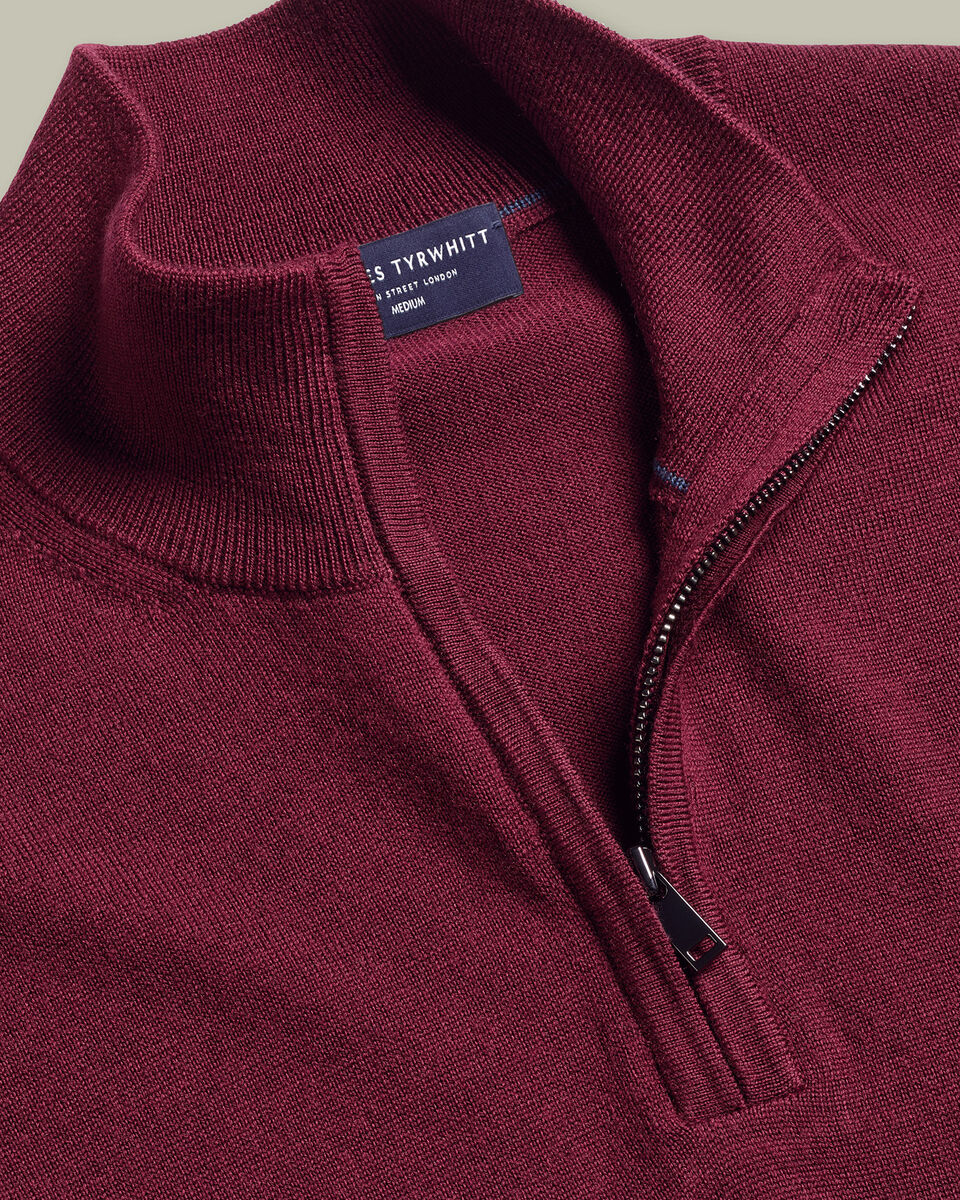 Pure Merino Quarter Zip Sweater - Burgundy