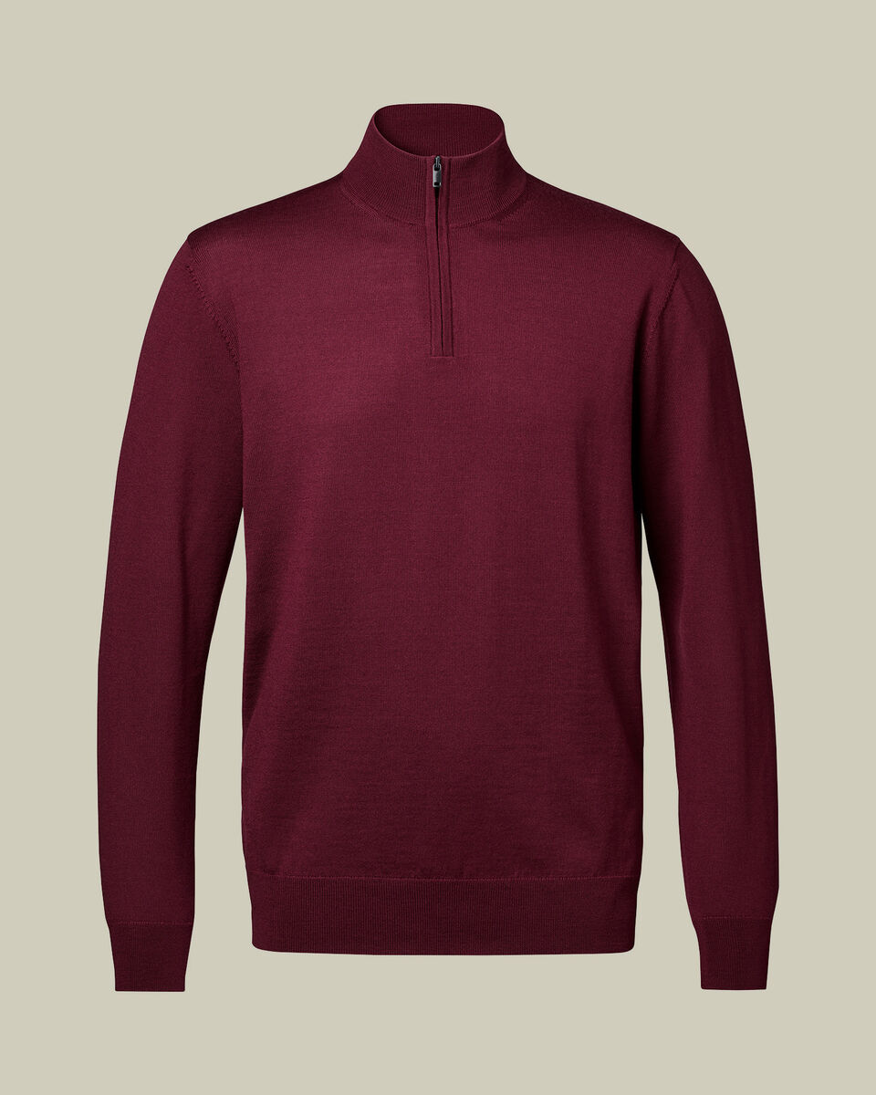 Pure Merino Quarter Zip Sweater - Burgundy