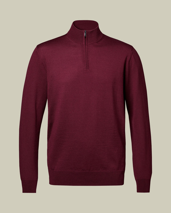Pure Merino Quarter Zip Sweater - Burgundy