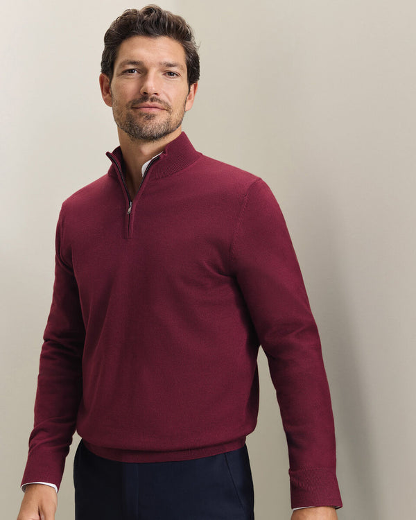 Pure Merino Quarter Zip Sweater - Burgundy