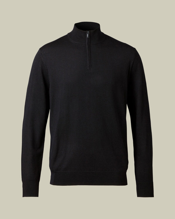 Pure Merino Quarter Zip Sweater - Black