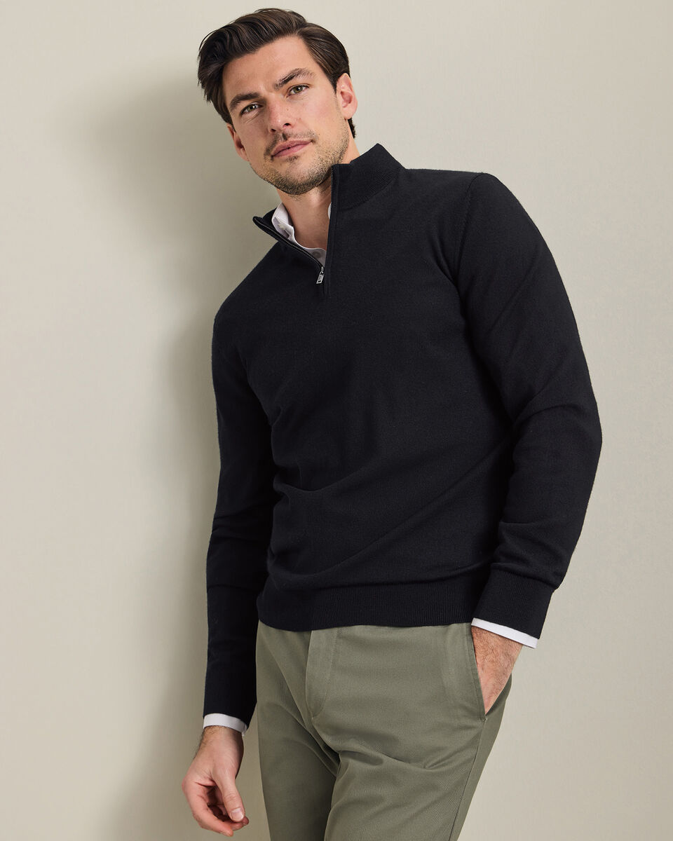 Pure Merino Quarter Zip Sweater - Black Main image