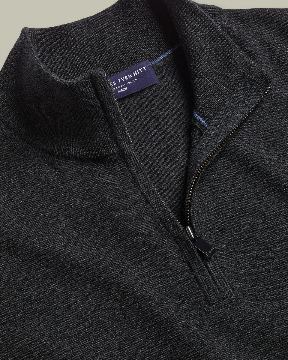 Pure Merino Quarter Zip Sweater - Charcoal Gray