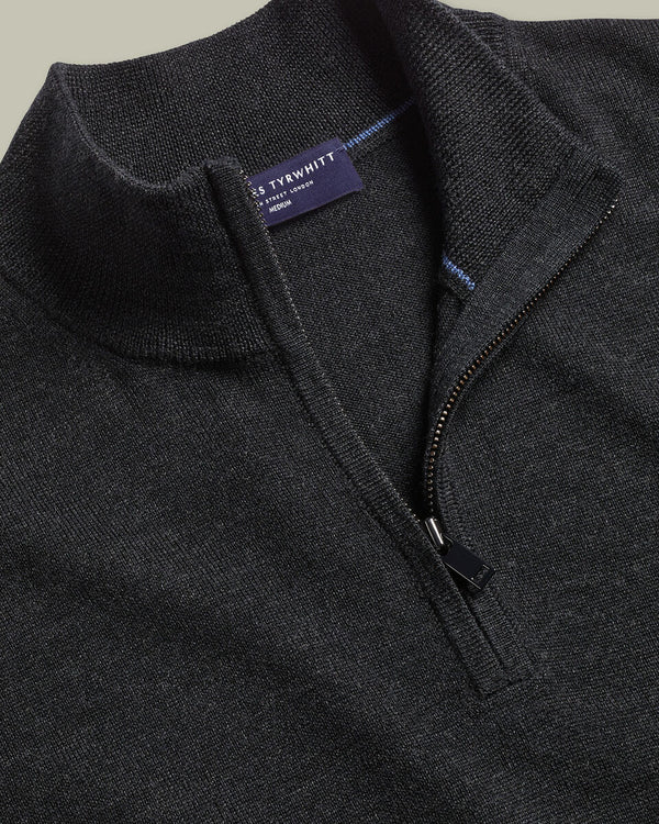 Pure Merino Quarter Zip Sweater - Charcoal Gray