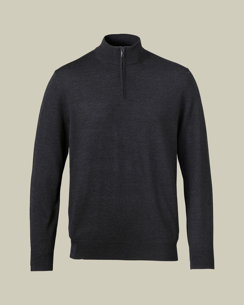 Pure Merino Quarter Zip Sweater - Charcoal Gray