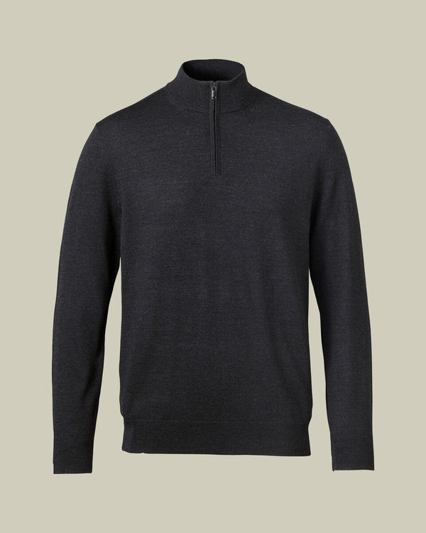 Pure Merino Quarter Zip Sweater - Charcoal Gray