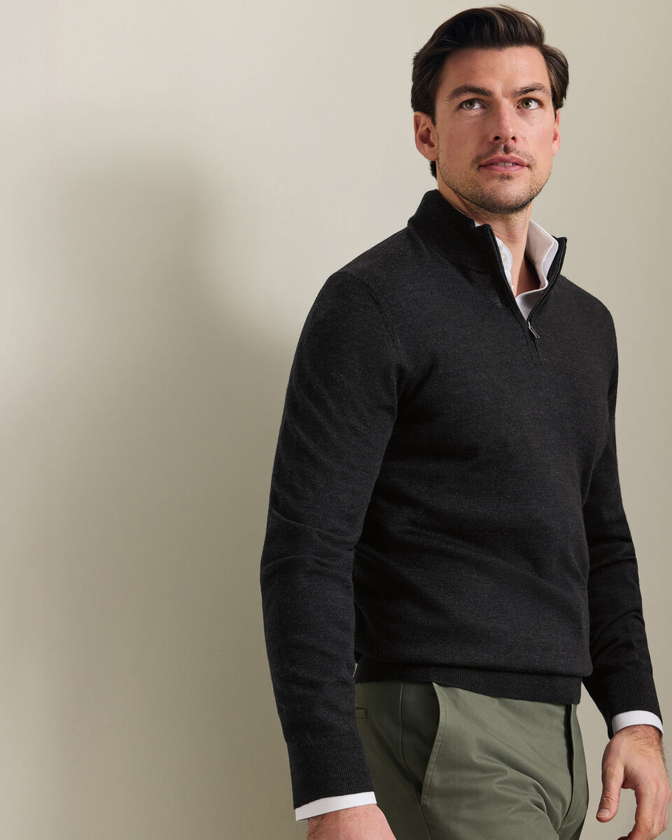 Pure Merino Quarter Zip Sweater - Charcoal Gray Main image