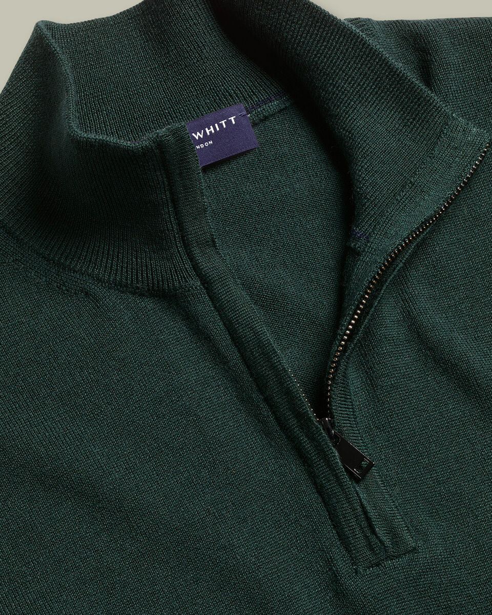 Pure Merino Quarter Zip Sweater - Forest Green