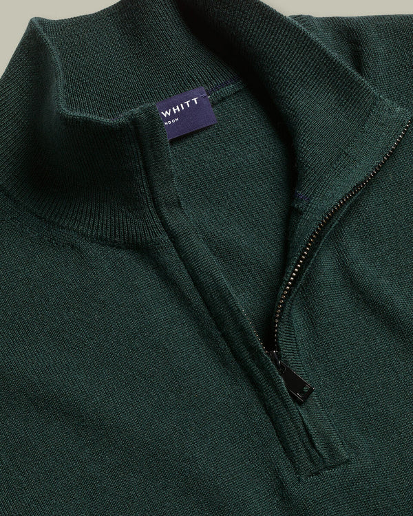 Pure Merino Quarter Zip Sweater - Forest Green