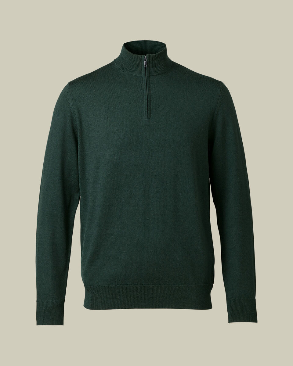 Pure Merino Quarter Zip Sweater - Forest Green