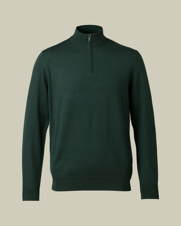 Pure Merino Quarter Zip Sweater - Forest Green