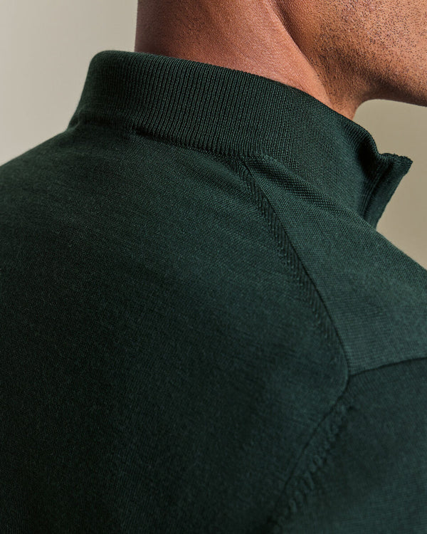 Pure Merino Quarter Zip Sweater - Forest Green