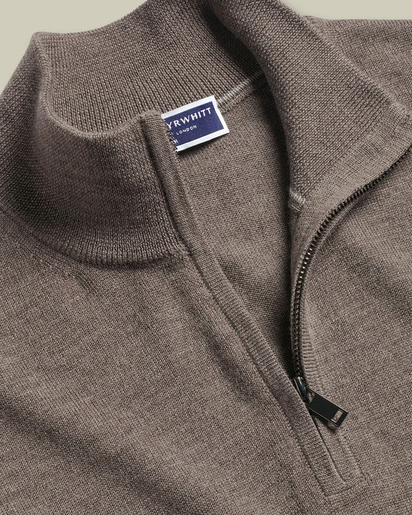 Pure Merino Quarter Zip Sweater - Mocha
