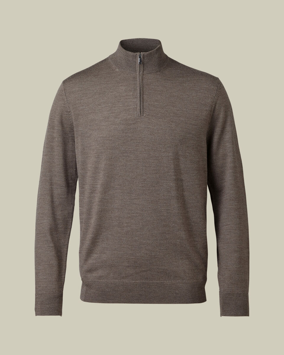 Pure Merino Quarter Zip Sweater - Mocha