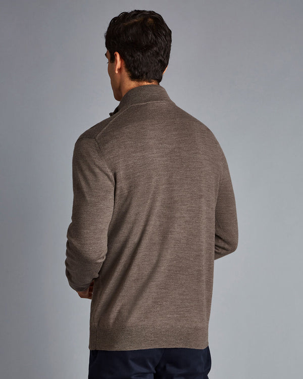 Pure Merino Quarter Zip Sweater - Mocha