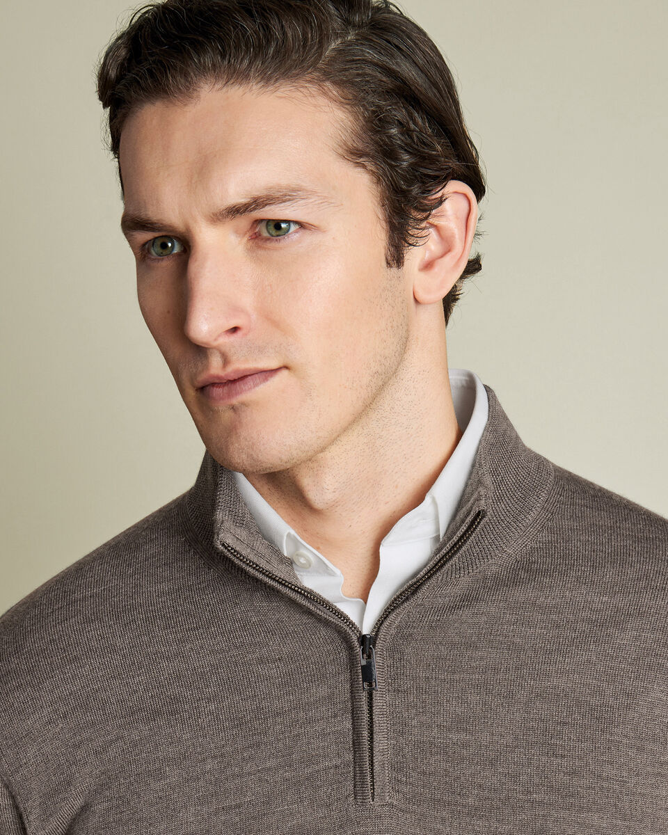 Pure Merino Quarter Zip Sweater - Mocha