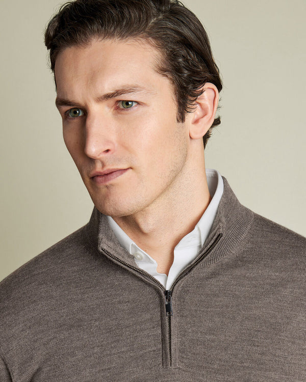 Pure Merino Quarter Zip Sweater - Mocha