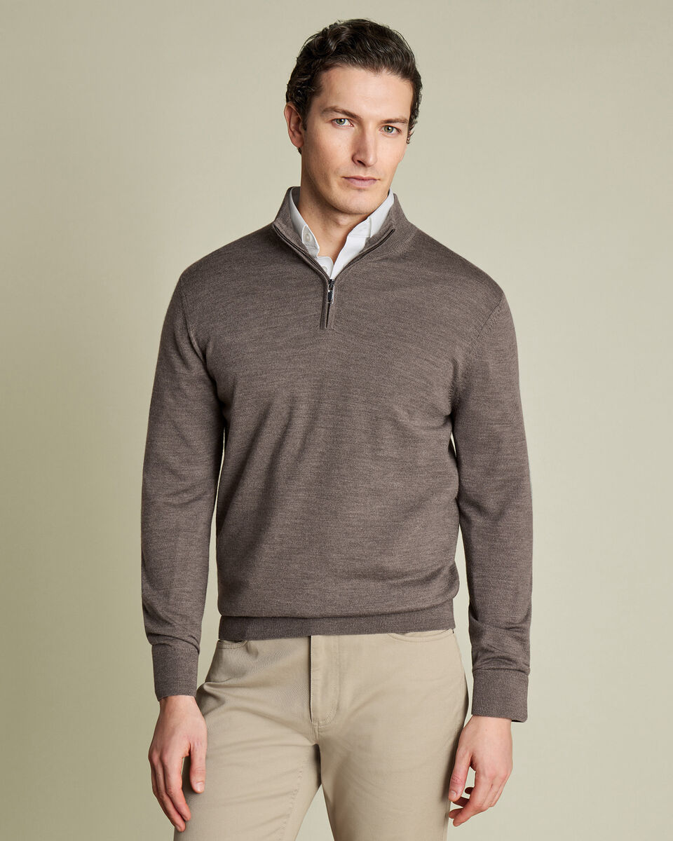 Pure Merino Quarter Zip Sweater - Mocha