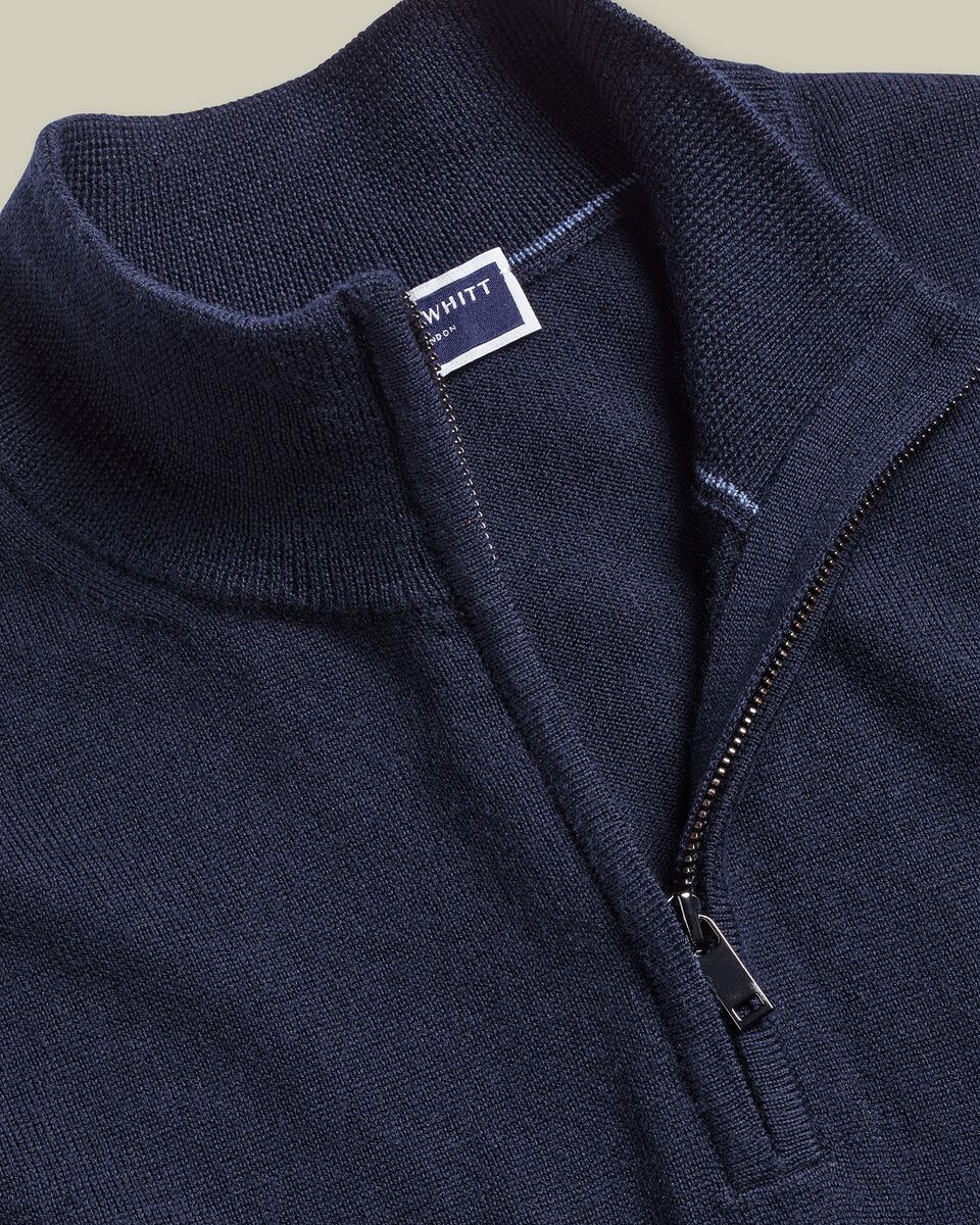 Pure Merino Quarter Zip Sweater - Navy