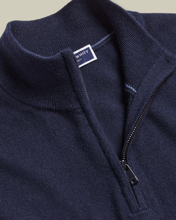 Pure Merino Quarter Zip Sweater - Navy