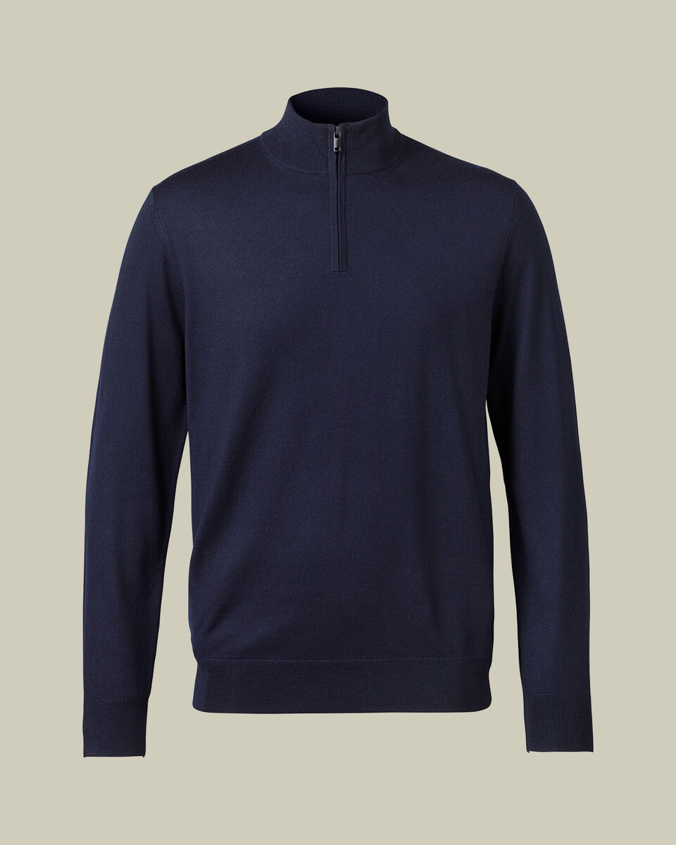 Pure Merino Quarter Zip Sweater - Navy