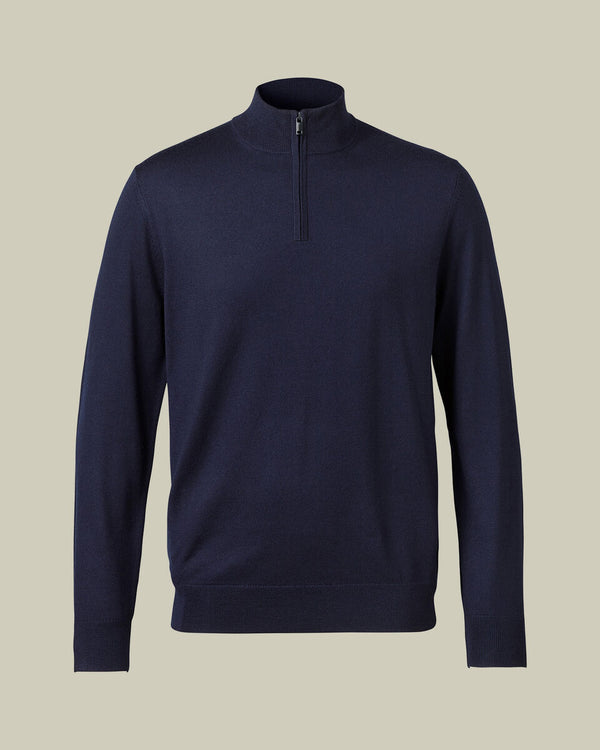 Pure Merino Quarter Zip Sweater - Navy