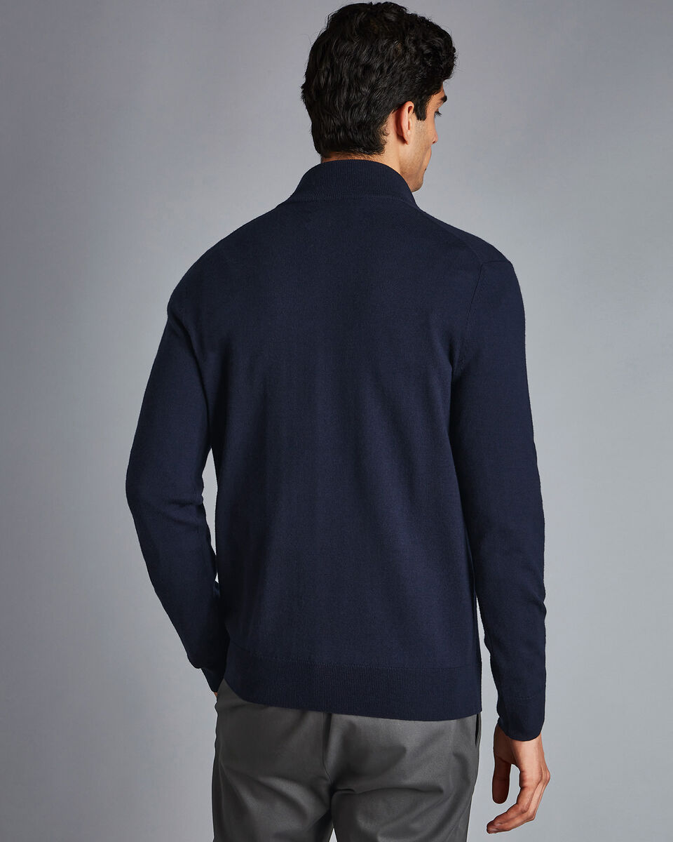 Pure Merino Quarter Zip Sweater - Navy
