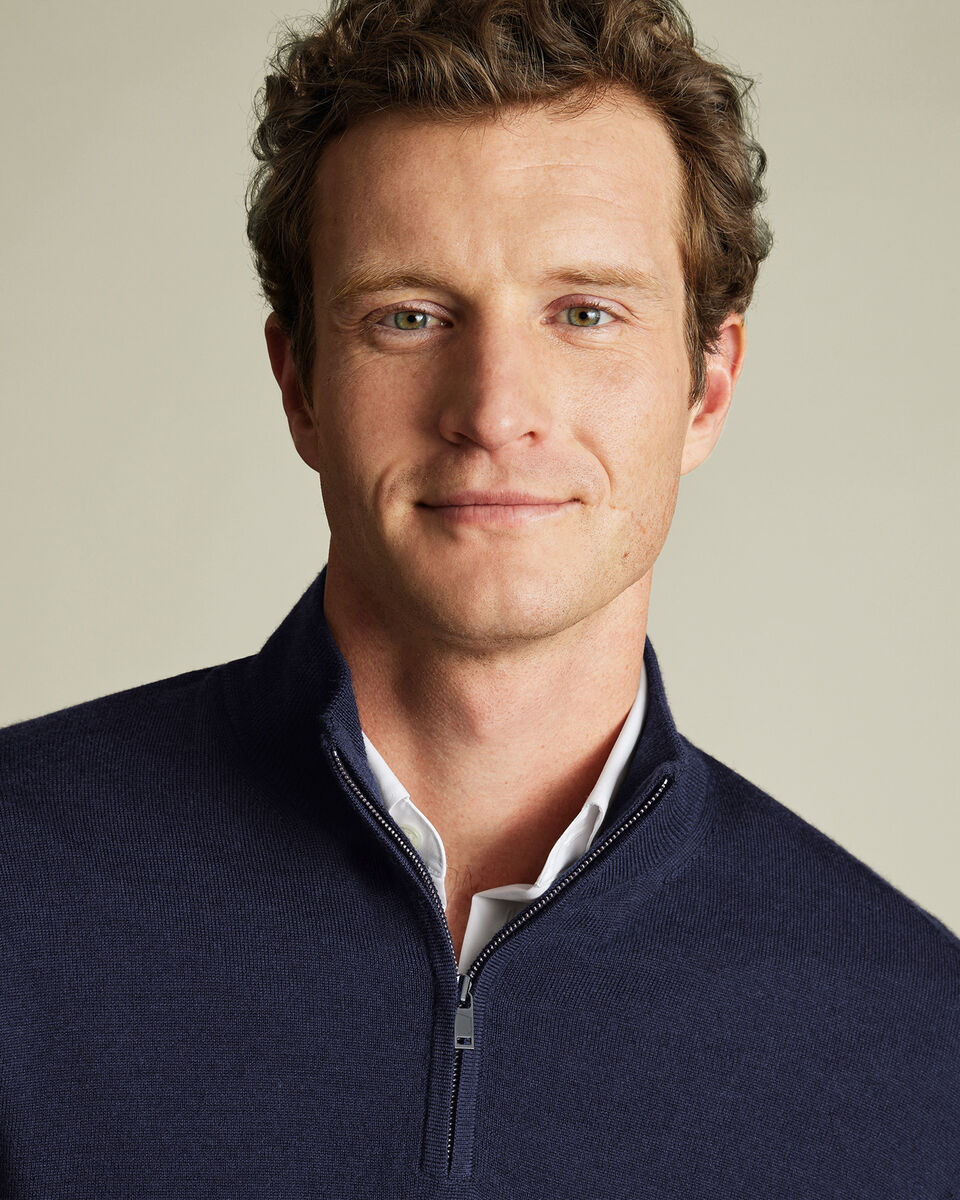 Pure Merino Quarter Zip Sweater - Navy
