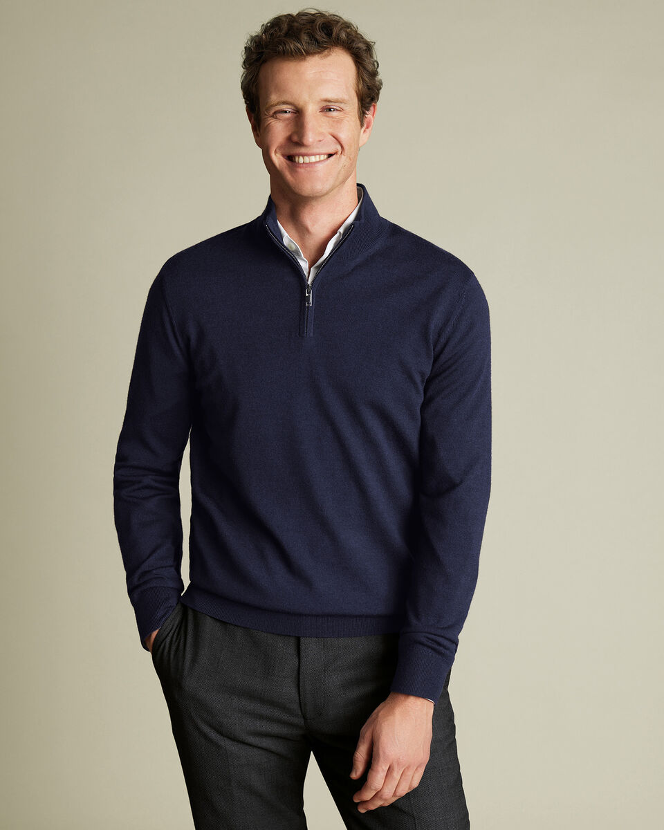 Pure Merino Quarter Zip Sweater - Navy Main image