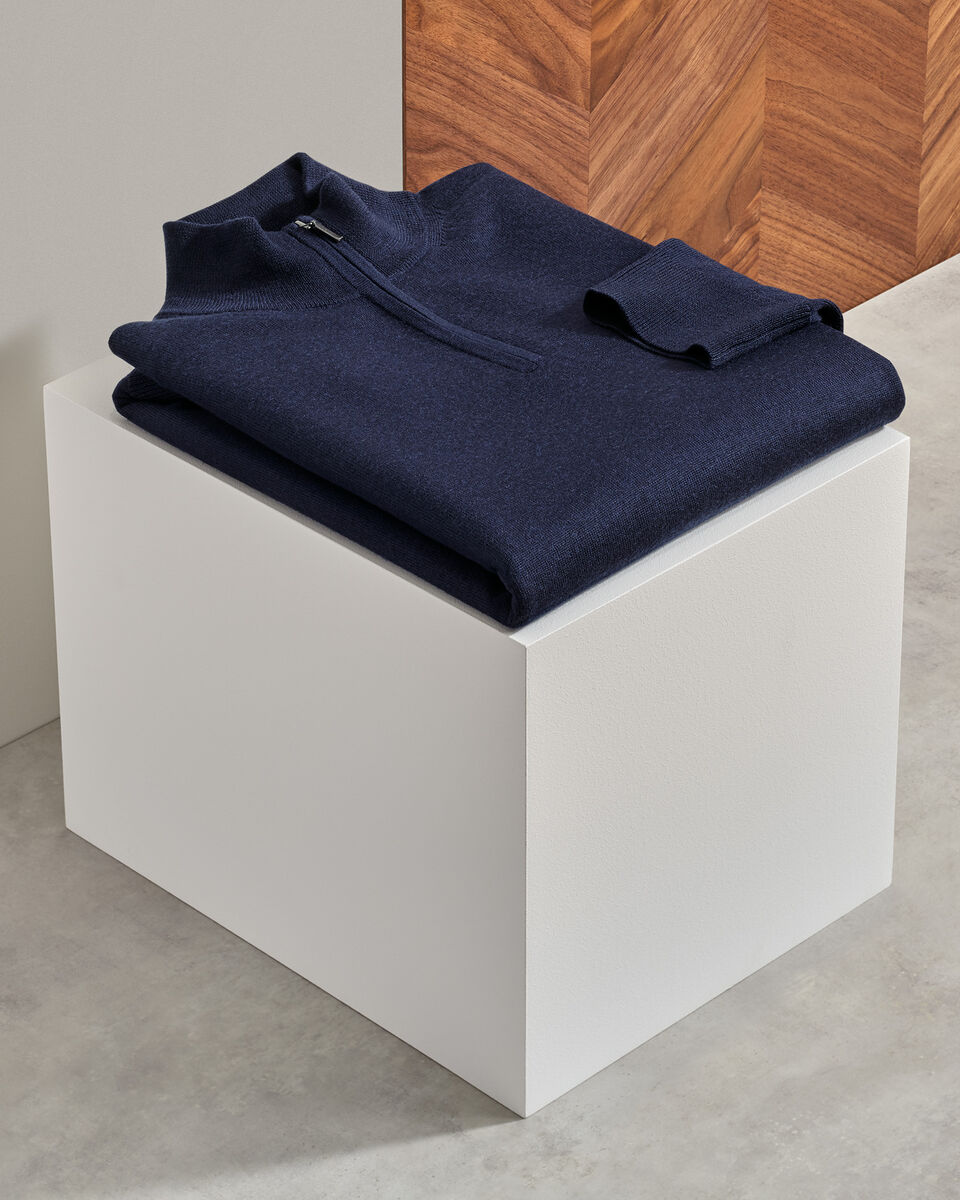 Pure Merino Quarter Zip Sweater - Navy