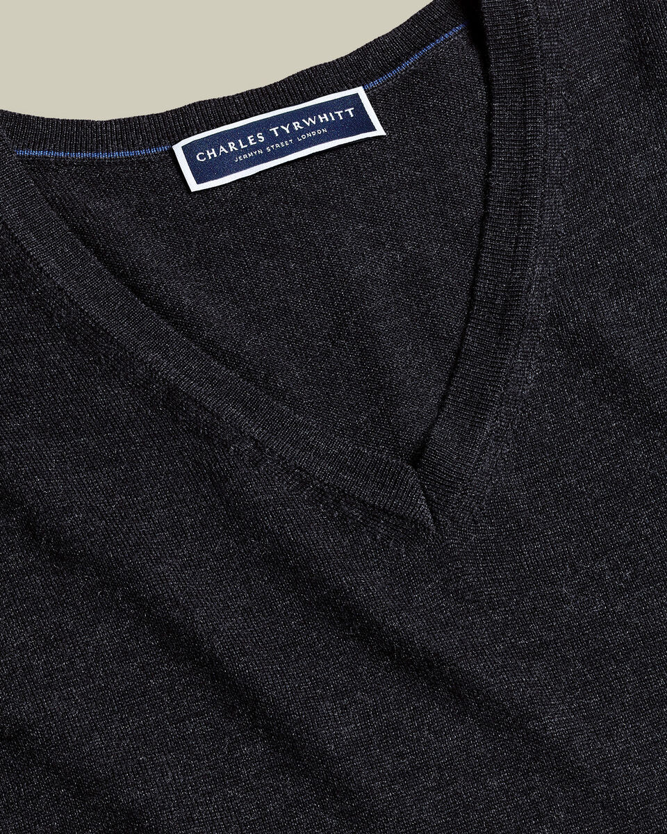 Merino V-Neck Sweater - Charcoal Gray Secondary image