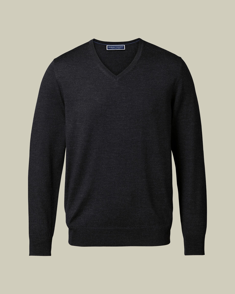 Merino V-Neck Sweater - Charcoal Gray