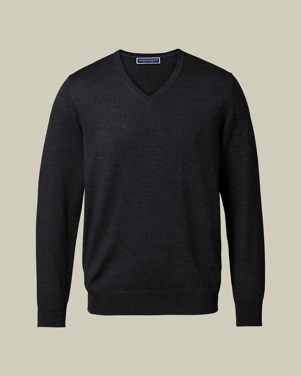 Merino V-Neck Sweater - Charcoal Gray