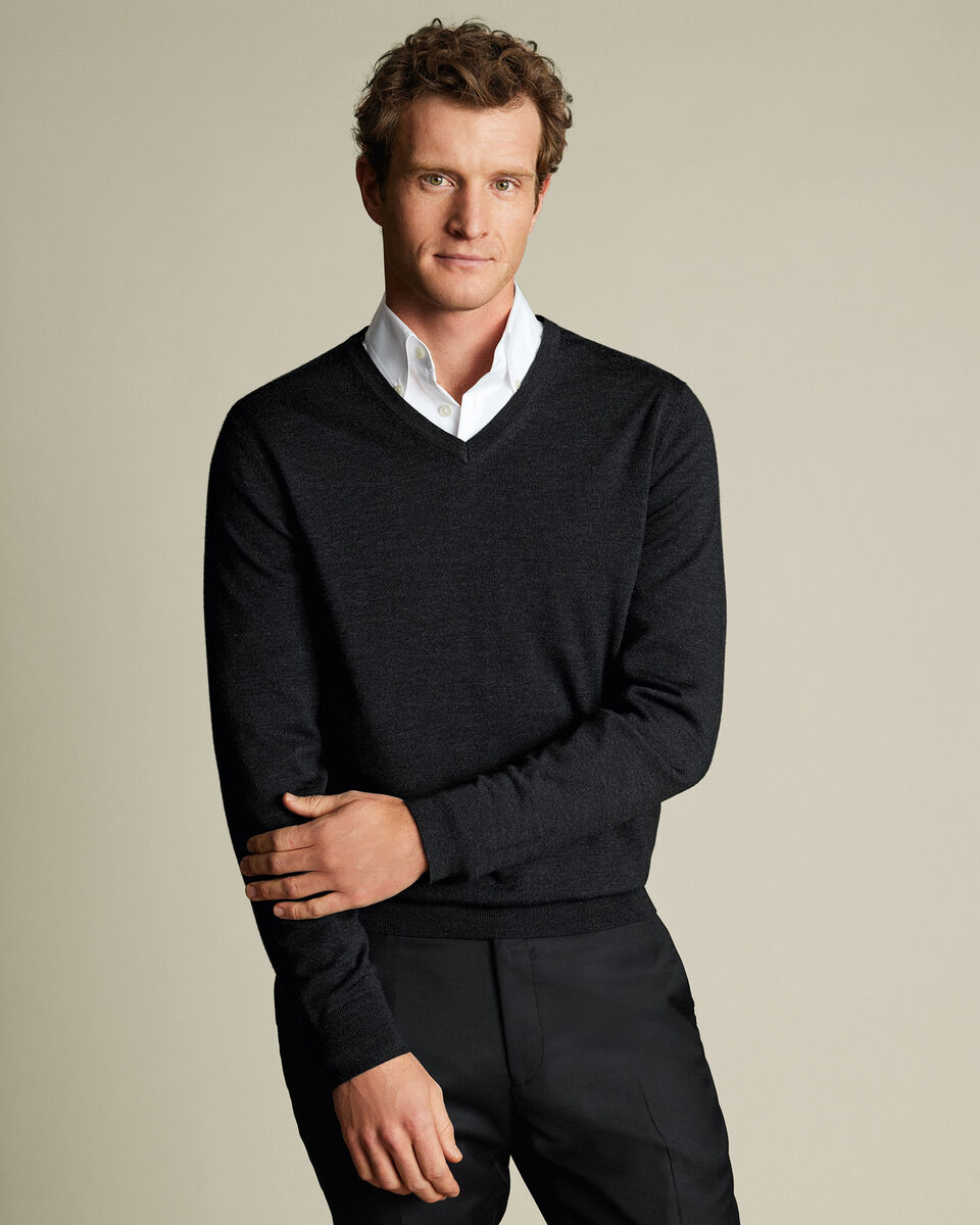 Merino V-Neck Sweater - Charcoal Gray Main image