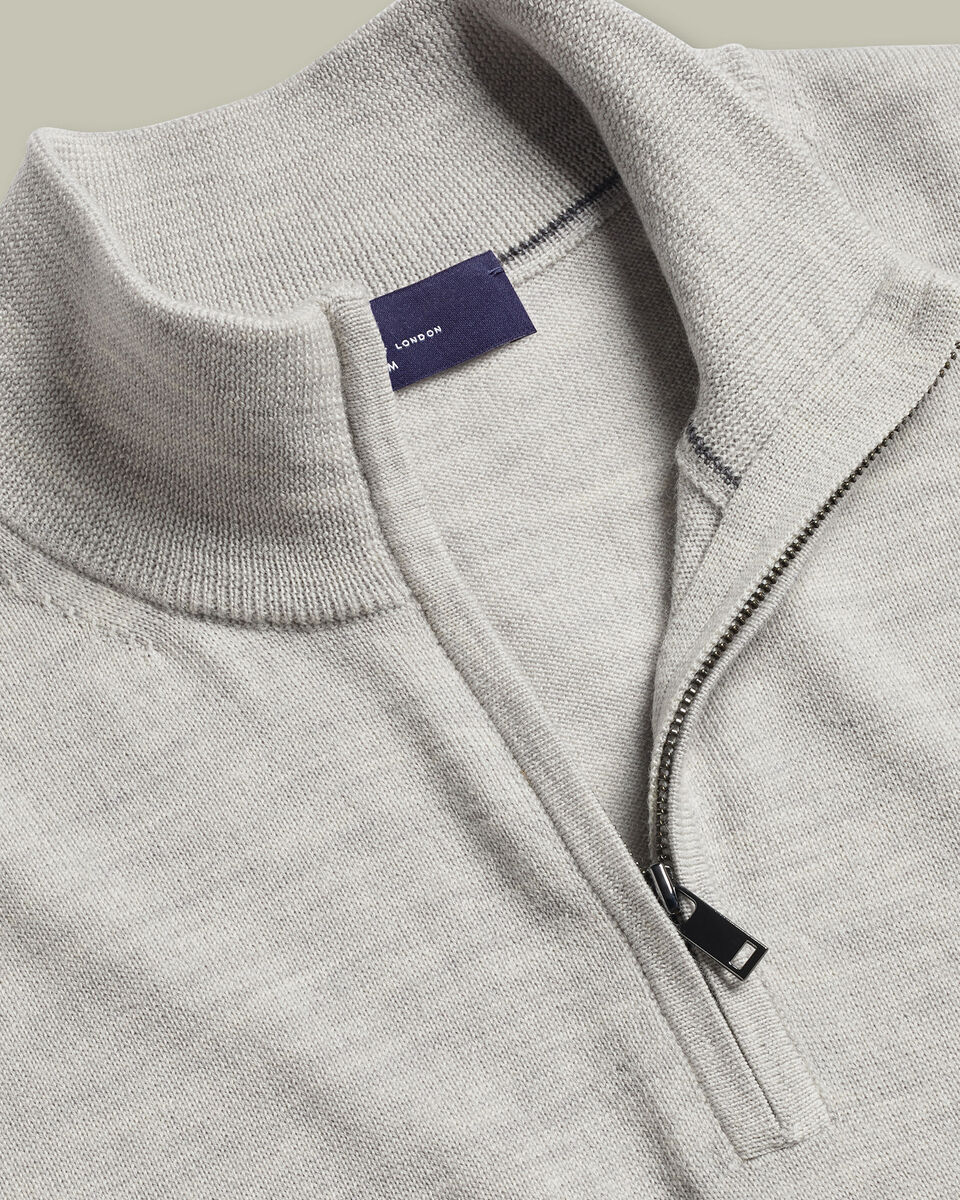 Pure Merino Quarter Zip Sweater - Silver Secondary image