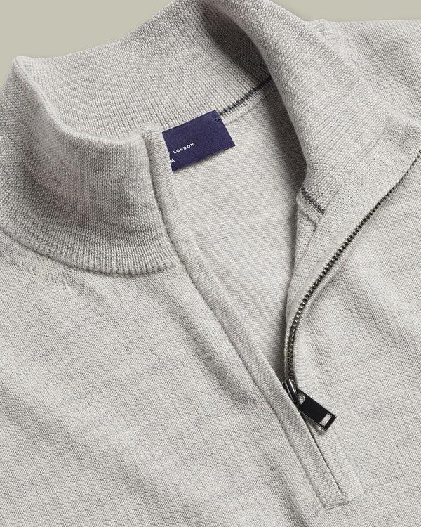 Pure Merino Quarter Zip Sweater - Silver
