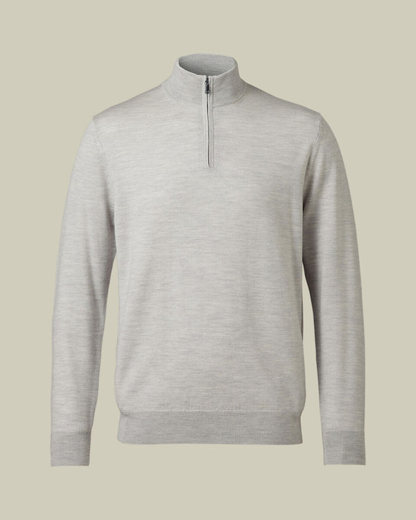 Pure Merino Quarter Zip Sweater - Silver