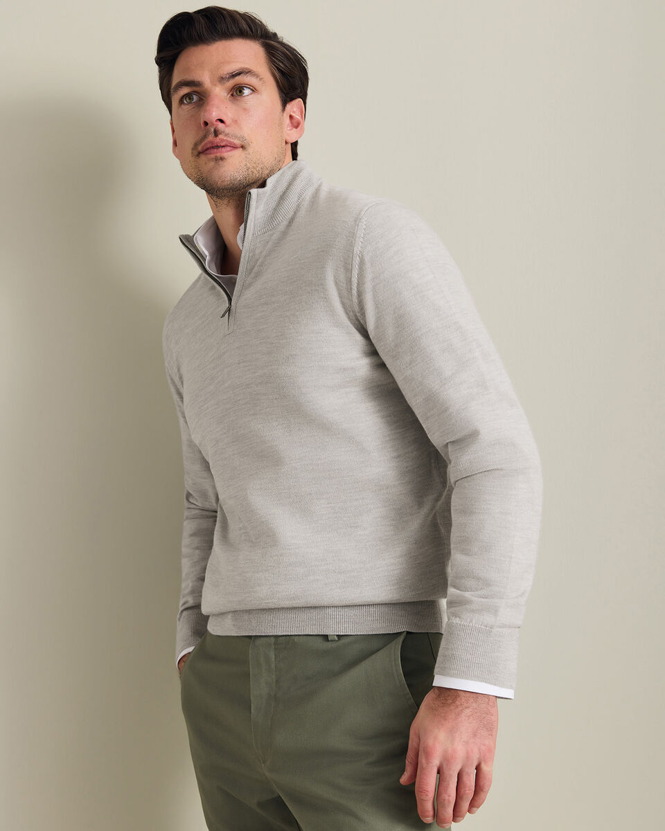 Pure Merino Quarter Zip Sweater - Silver