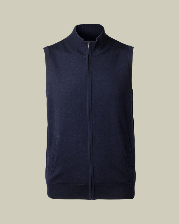 Pure Merino Zip Through Vest - Navy