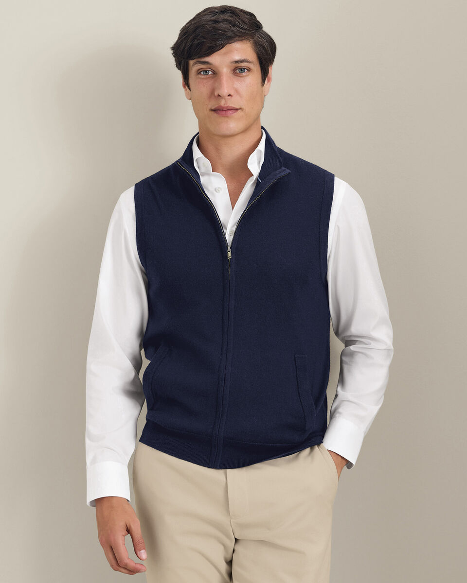 Pure Merino Zip Through Vest - Navy Main image