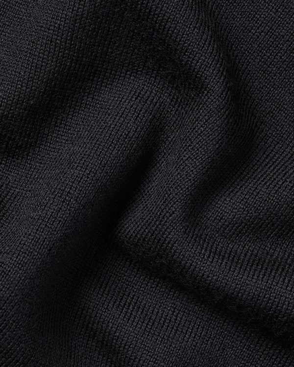 Pure Merino Wool Button Neck Polo - Black