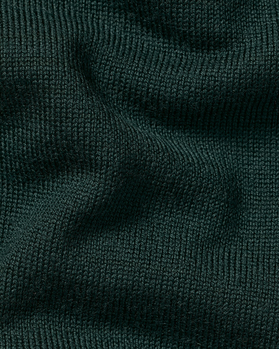 Pure Merino Wool Button Neck Polo - Forest Green
