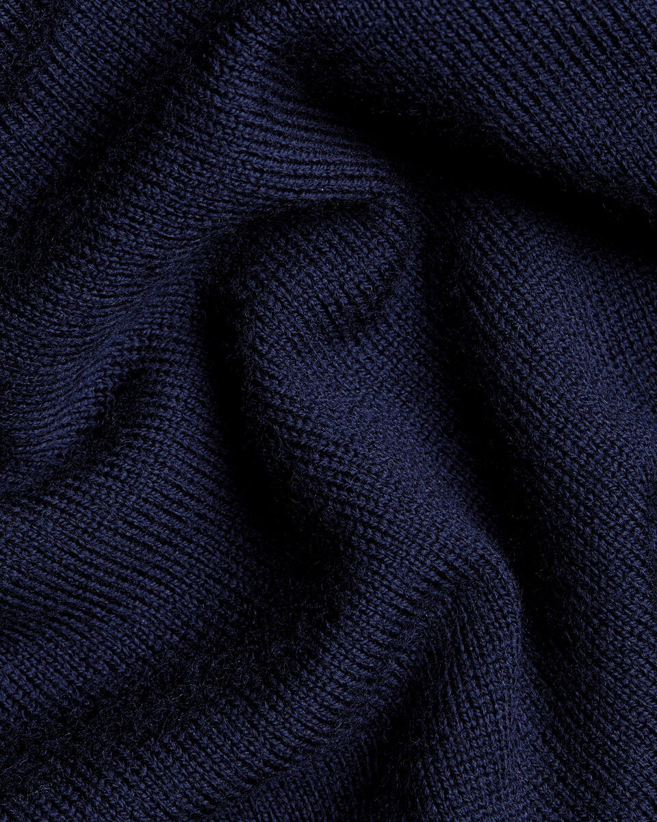 Pure Merino Wool Button Neck Polo - Navy